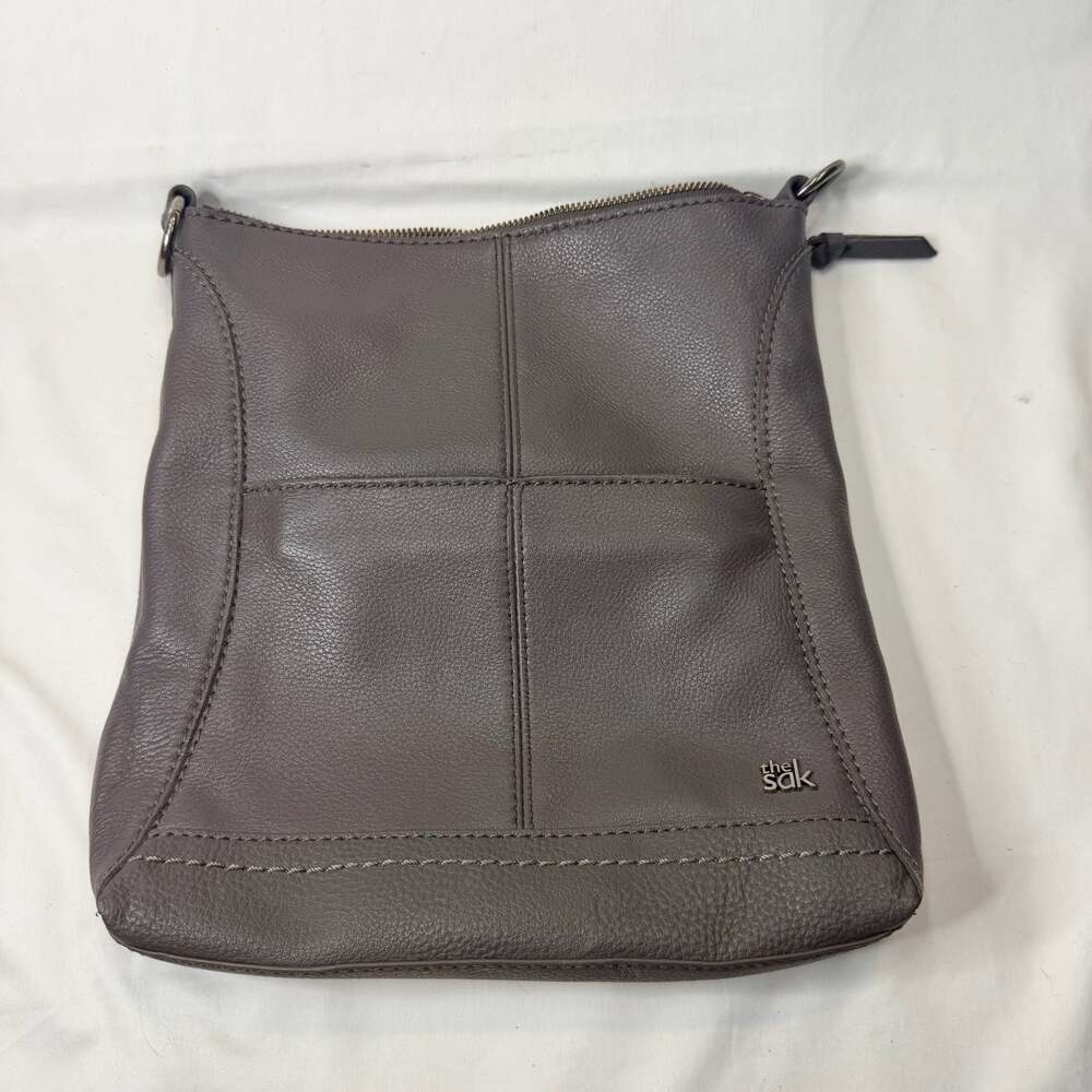 The Sak Gray Leather Crossbody Bag Purse